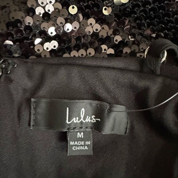 Lulus Bring That Sparkle Shiny Black Sequin Dress Bodycon Mini Dress Medium - Picture 3 of 4